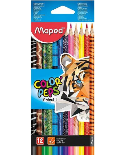 Комплект цветни моливи Maped Color Peps - Animals, 12 цвята  - 1